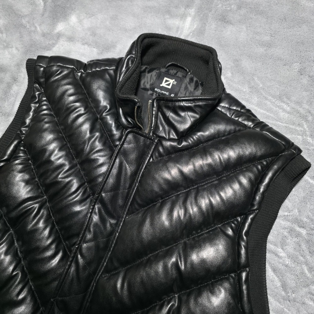 Black Faux Leather HEAVY Puffer Vest Zip Womens 2X / Mens Large Moto Biker Punk